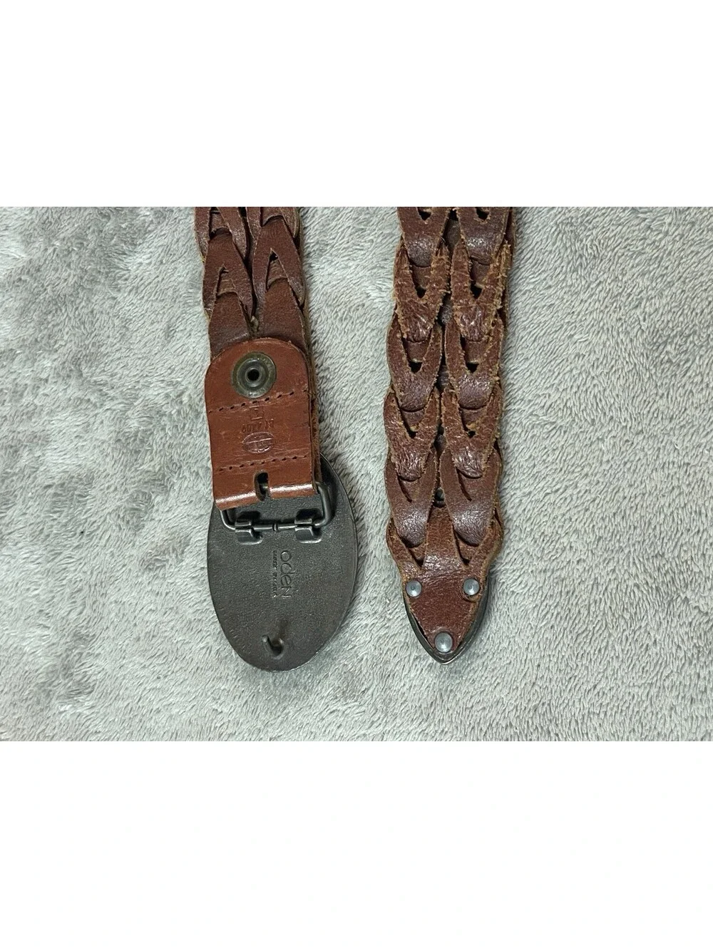 Mens Oden floral Leather Tooled Belt Buckle W/ Brown Leather Braided Belt